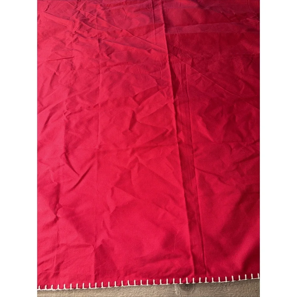 Vtg Christmas Cotton Tablecloth Topper 39x39 Red Applique Santa Snowman Tree